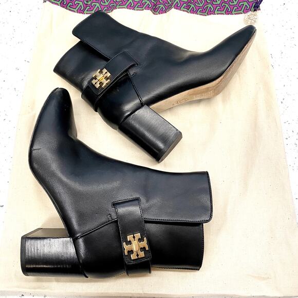 Tory Burch Kira 70MM Calf Leather Booties Boots 6 Black Block Heel With Dust Bag - Picture 13 of 16